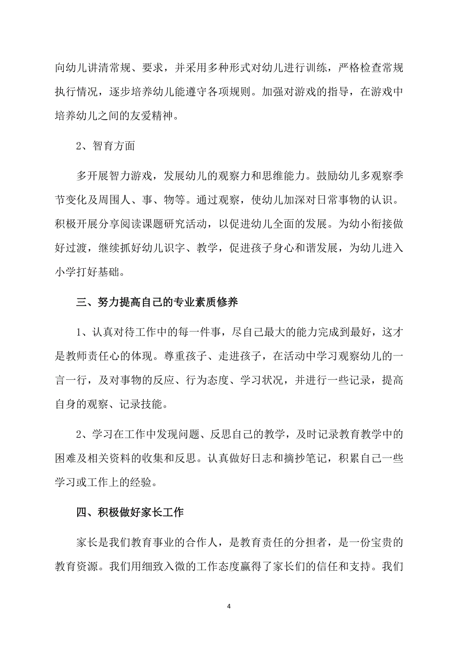 精华幼儿园教师个人计划范文集合七篇_第4页