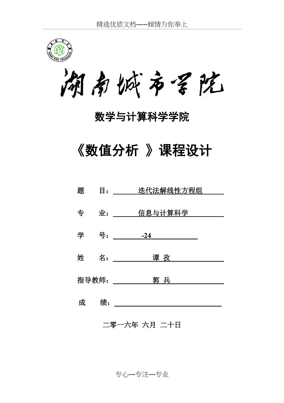 迭代法解线性方程组-数值分析实验报告(共22页)_第1页