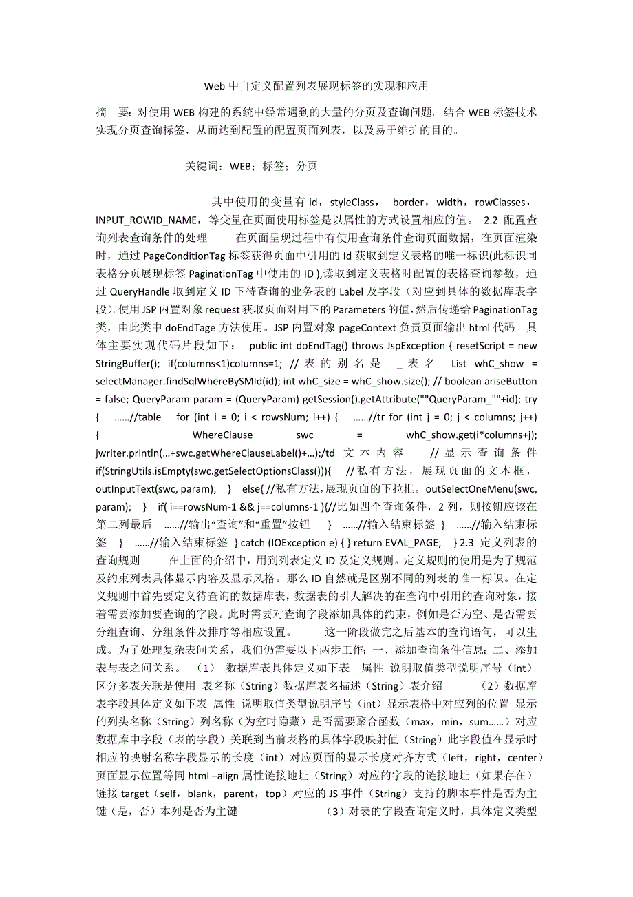 Web中自定义配置列表展现标签的实现和应用_第1页