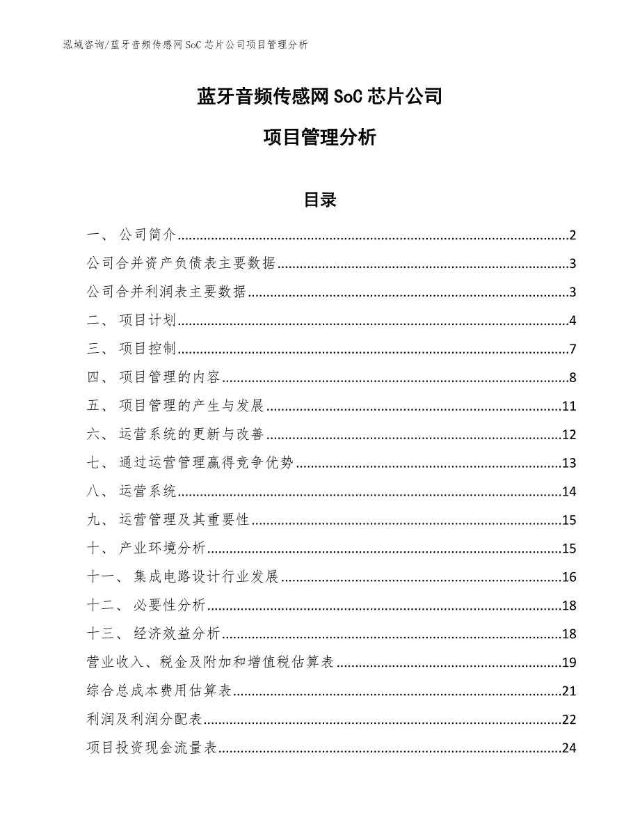 蓝牙音频传感网SoC芯片公司项目管理分析【范文】_第1页