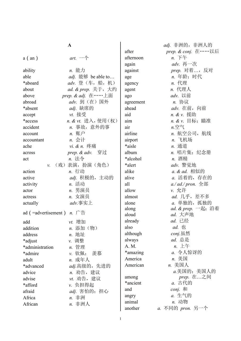 中等职业学校英语教学词汇大纲.doc_第1页