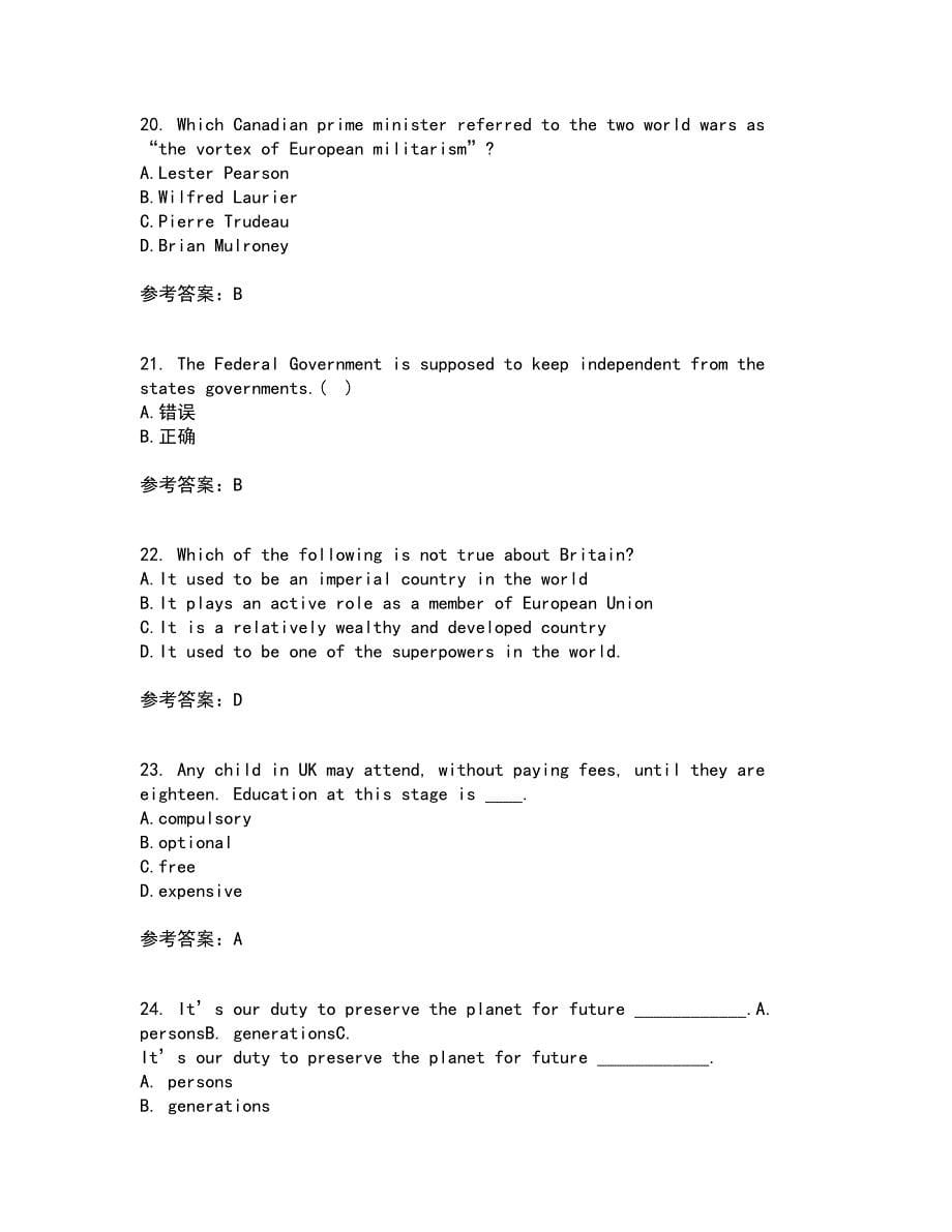 北京语言大学21春《英语国家概况》在线作业二满分答案_38_第5页