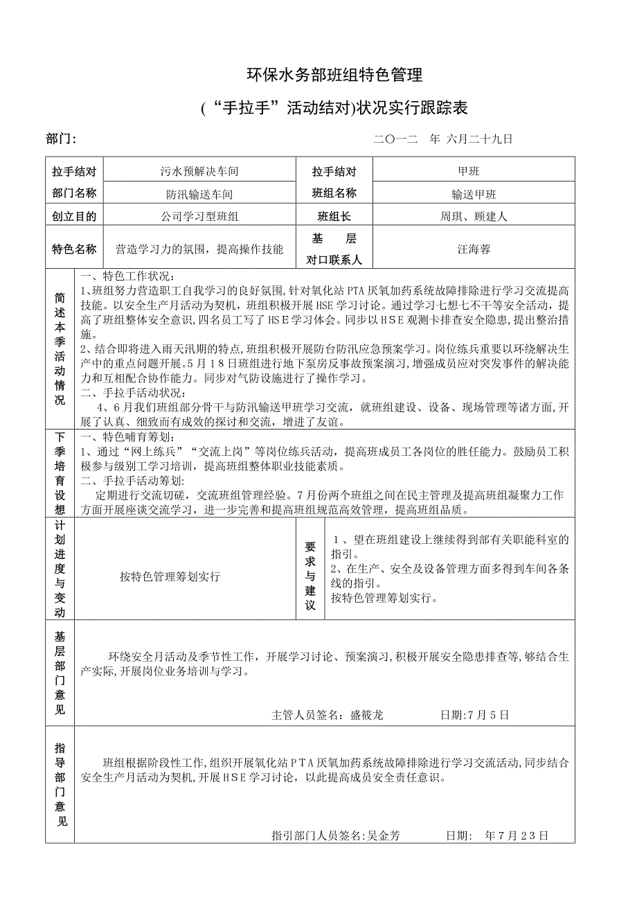 班组特色管理立项登记表及跟踪表(预处理甲班)_第2页