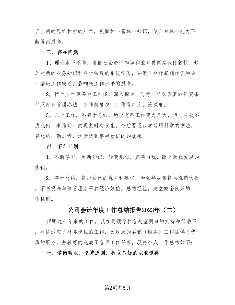 公司会计年度工作总结报告2023年（2篇）.doc_第2页