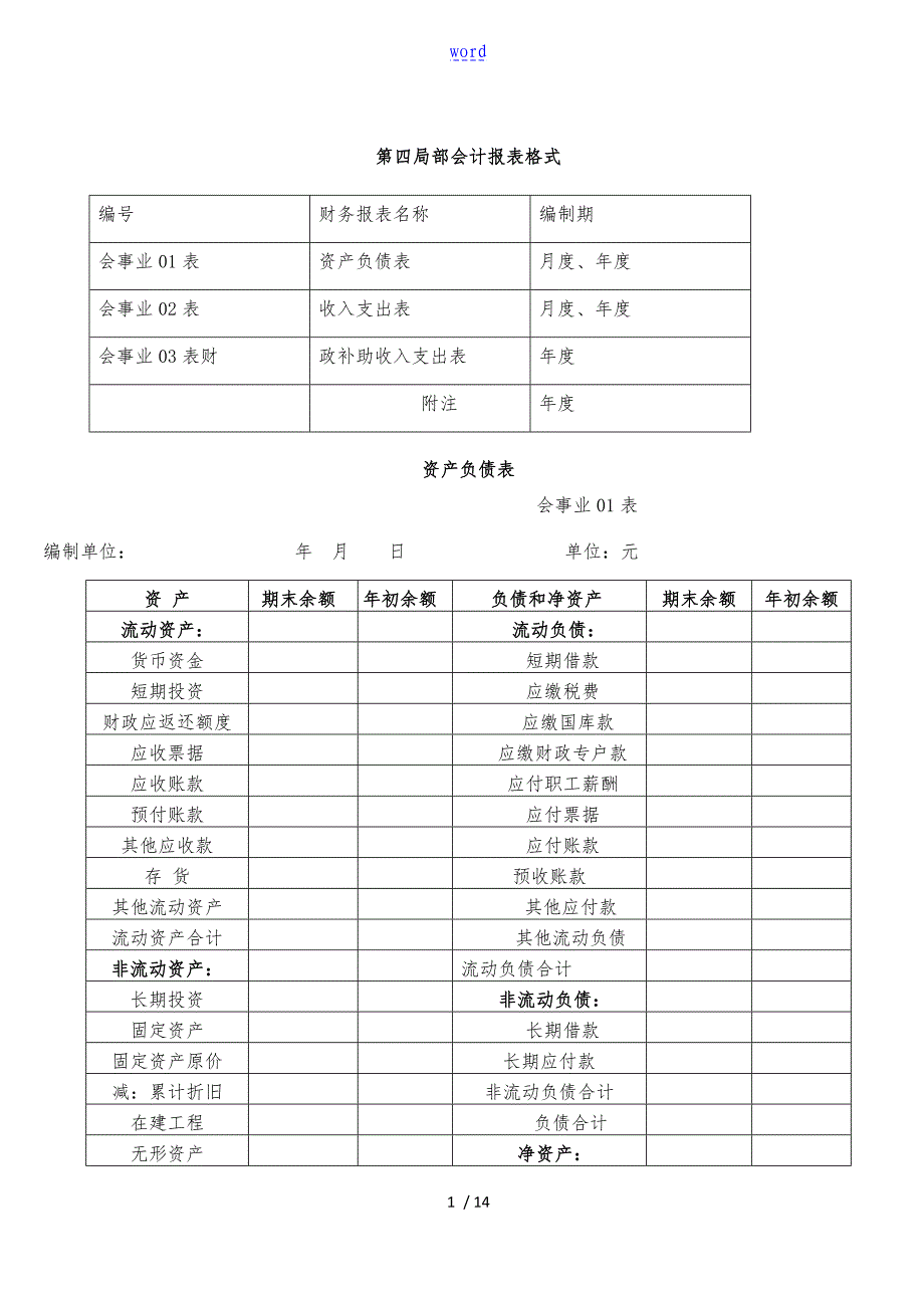 事业单位会计报表格式与编制说明书_第1页