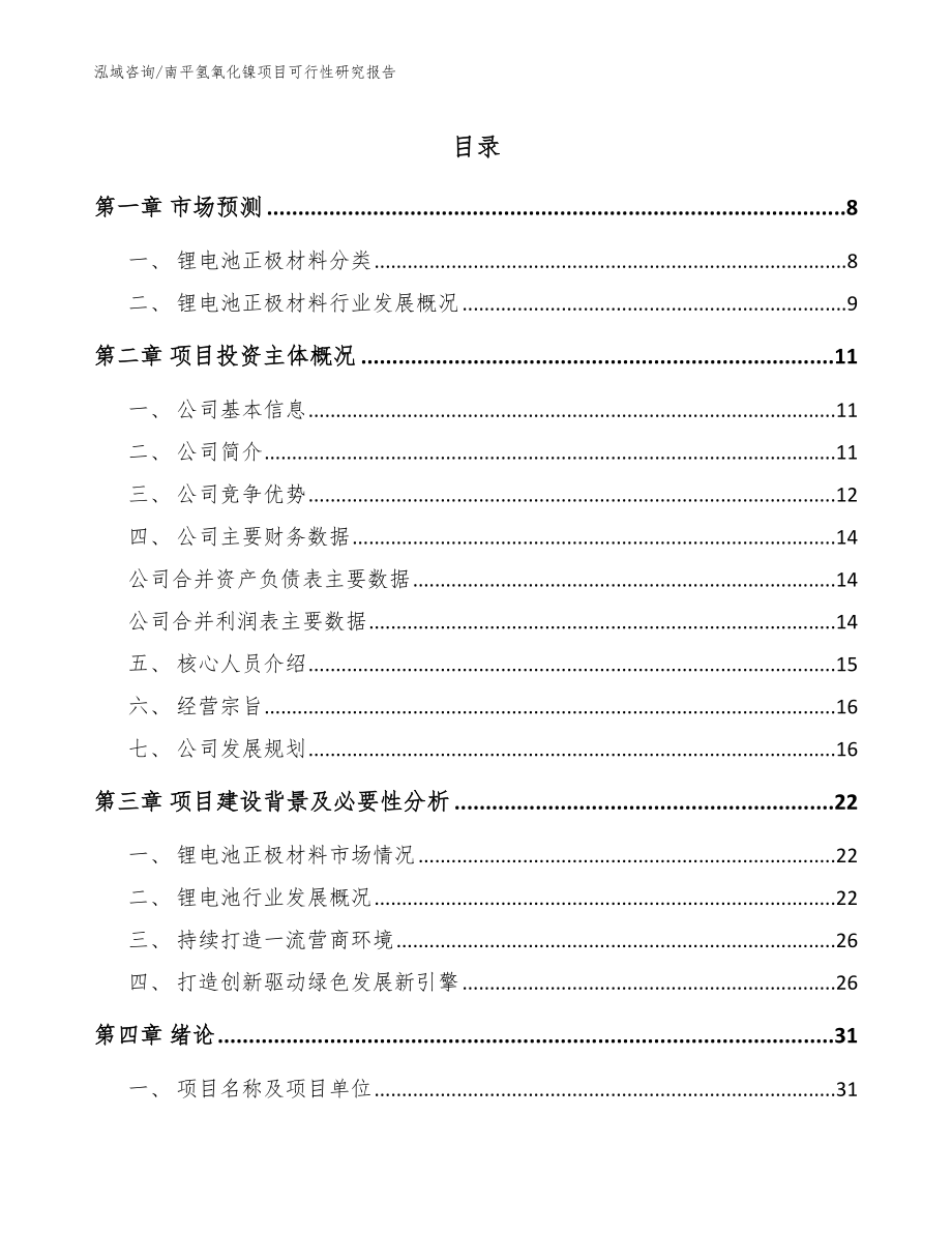 南平氢氧化镍项目可行性研究报告【范文】_第1页