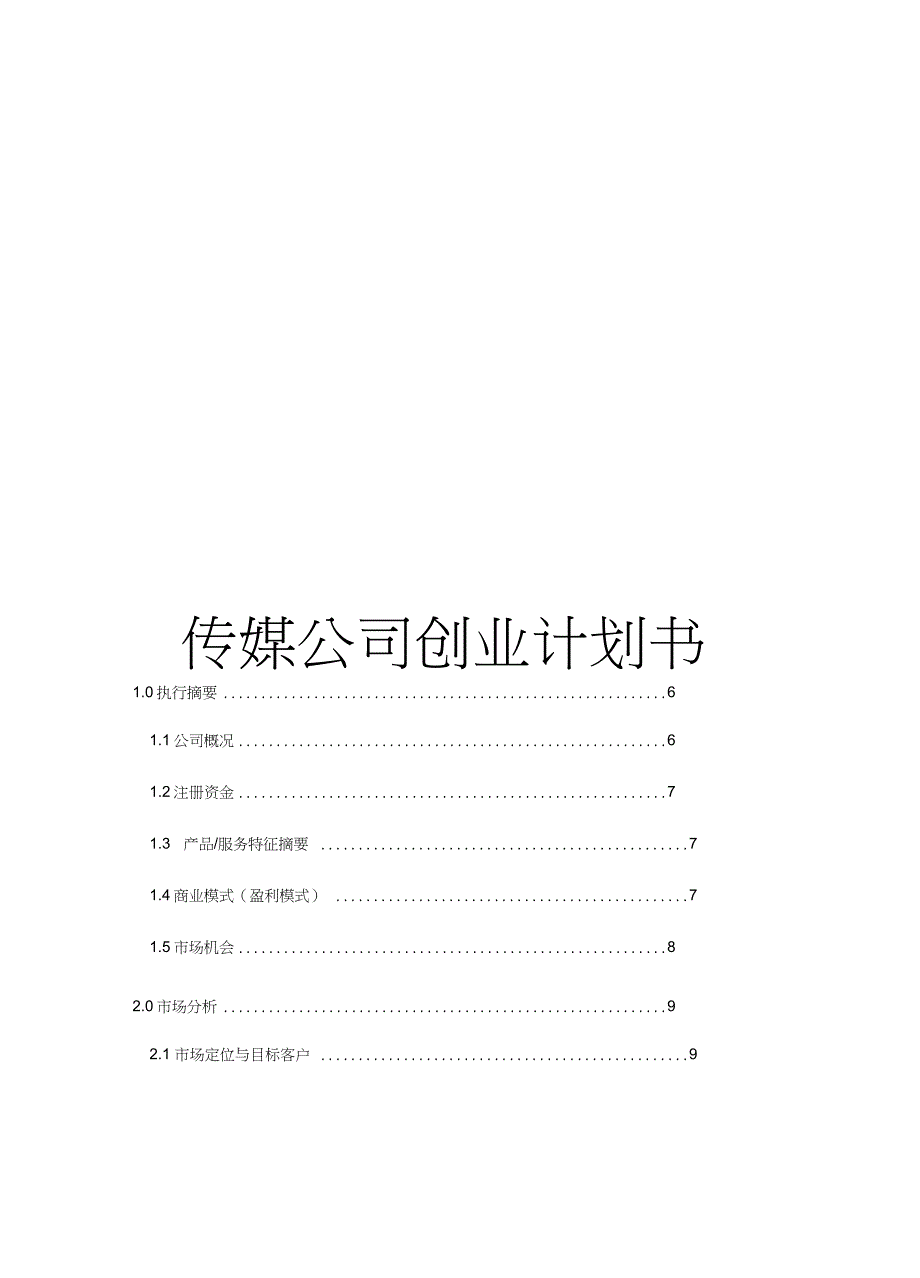 传媒公司创业项目计划书_第1页