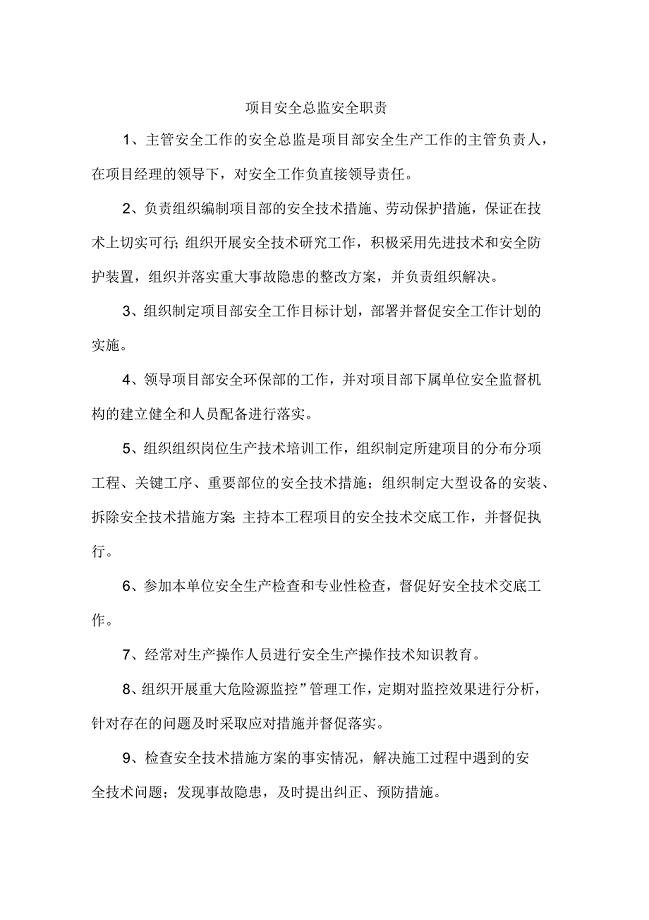 项目安全总监安全职责