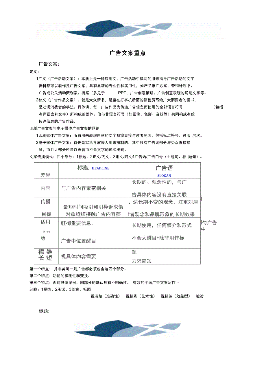 精品文档广告文案重点_第1页