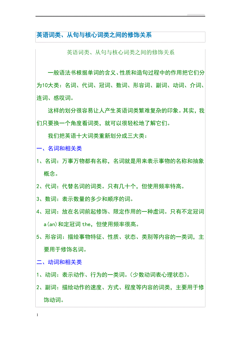 英语词类与核心词类之间的修饰关系_第1页