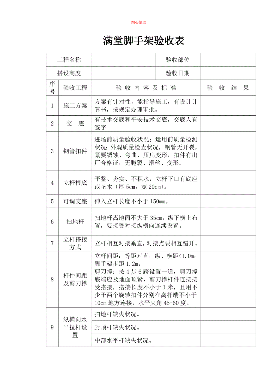 满堂脚手架验收表_第1页