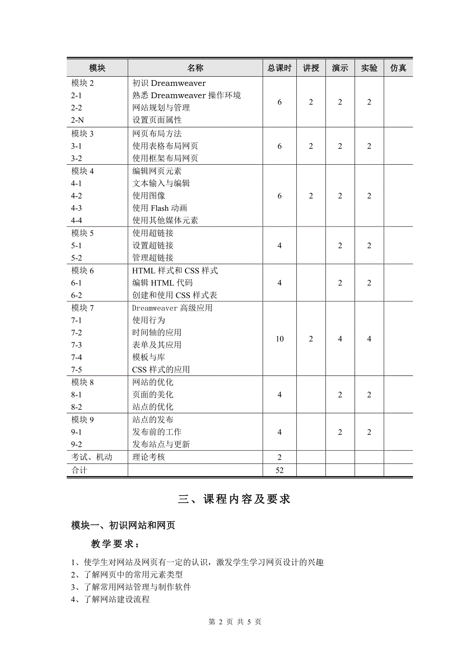 《网页设计与制作》教学大纲_第2页