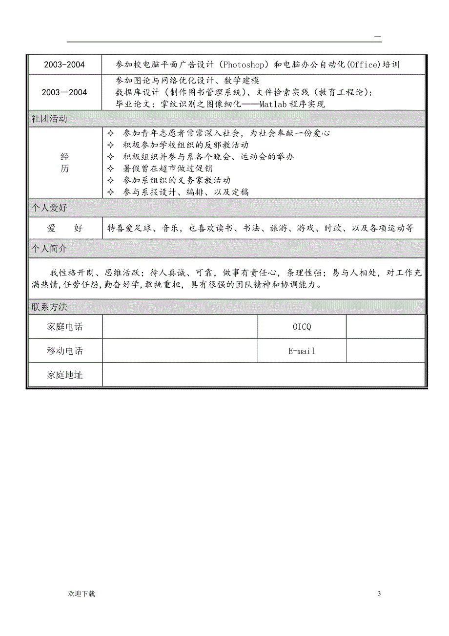 大学生求职简历模板大全 (word版)_第3页