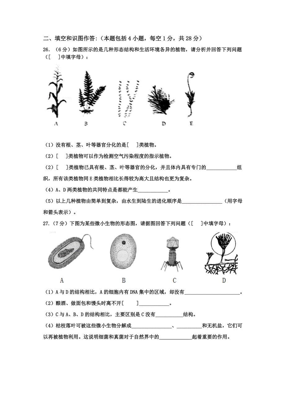 中考生物模拟卷_第5页