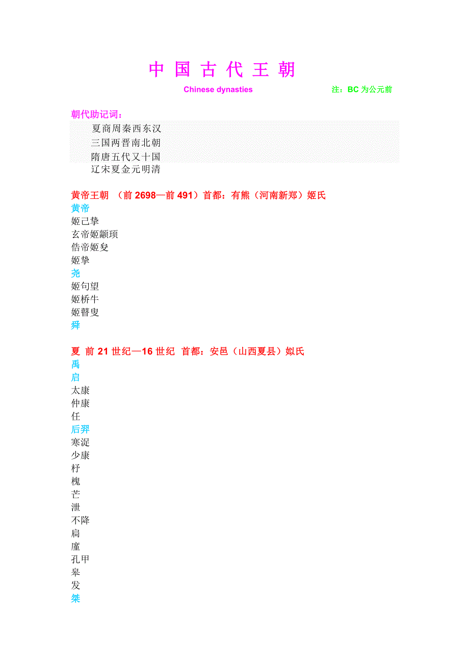 中国王朝(中国朝代)大全.doc_第1页