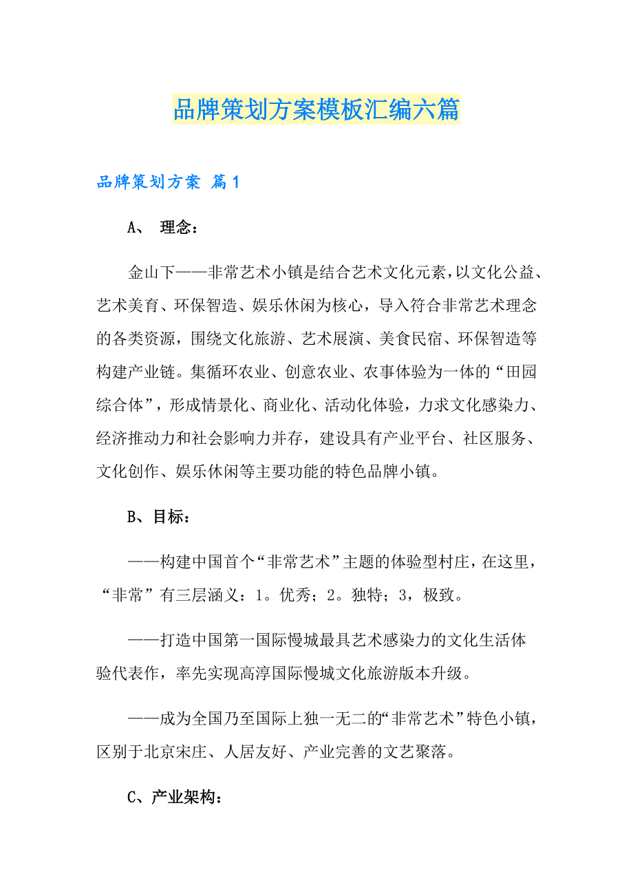 品牌策划方案模板汇编六篇_第1页