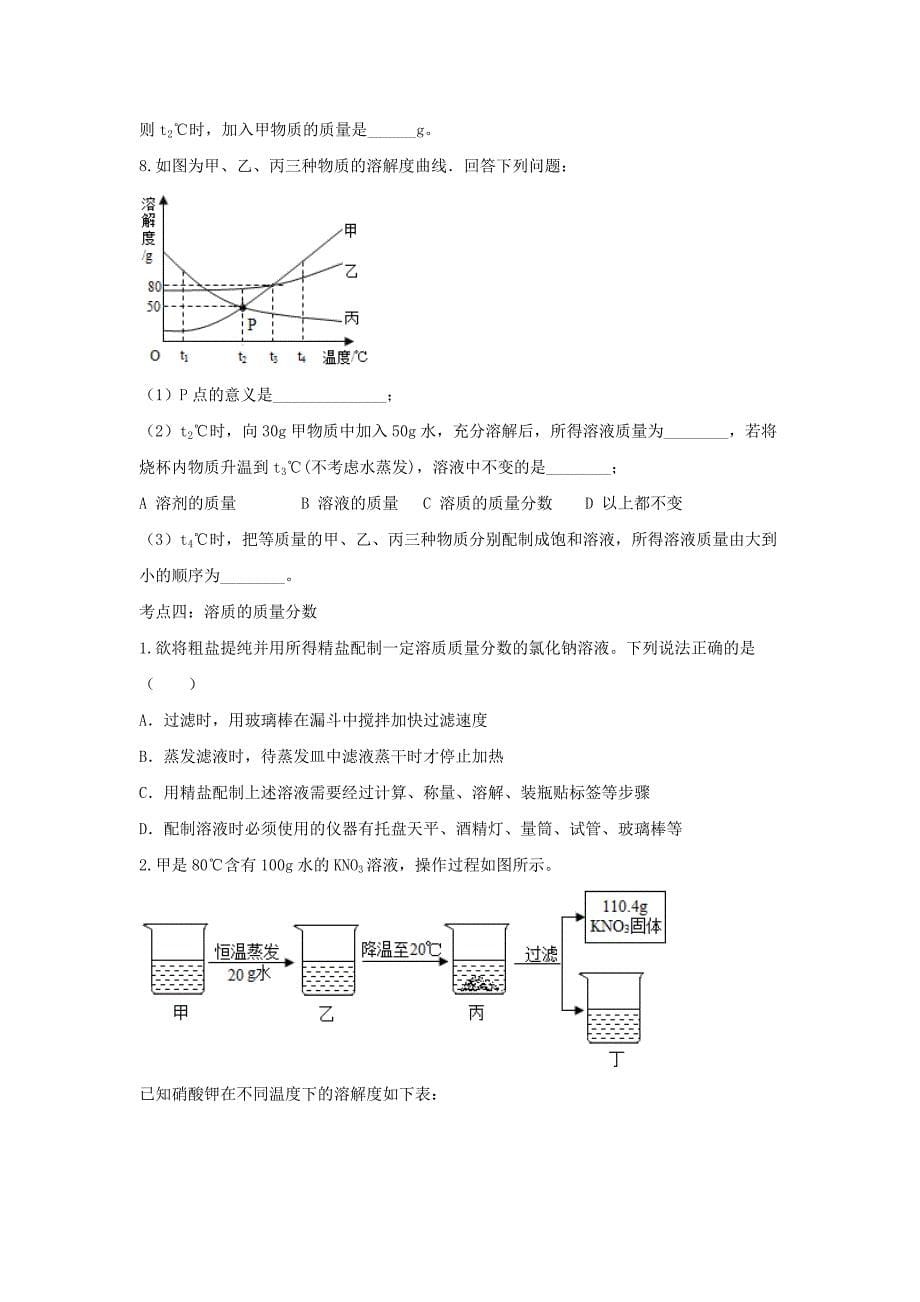 2020九年级化学考点复习演练专题五溶液试题_第5页