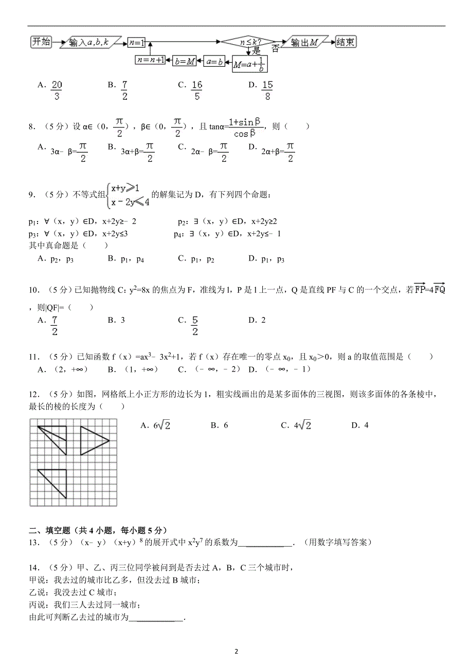 全国统一高考数学试卷理科新课标1_第2页