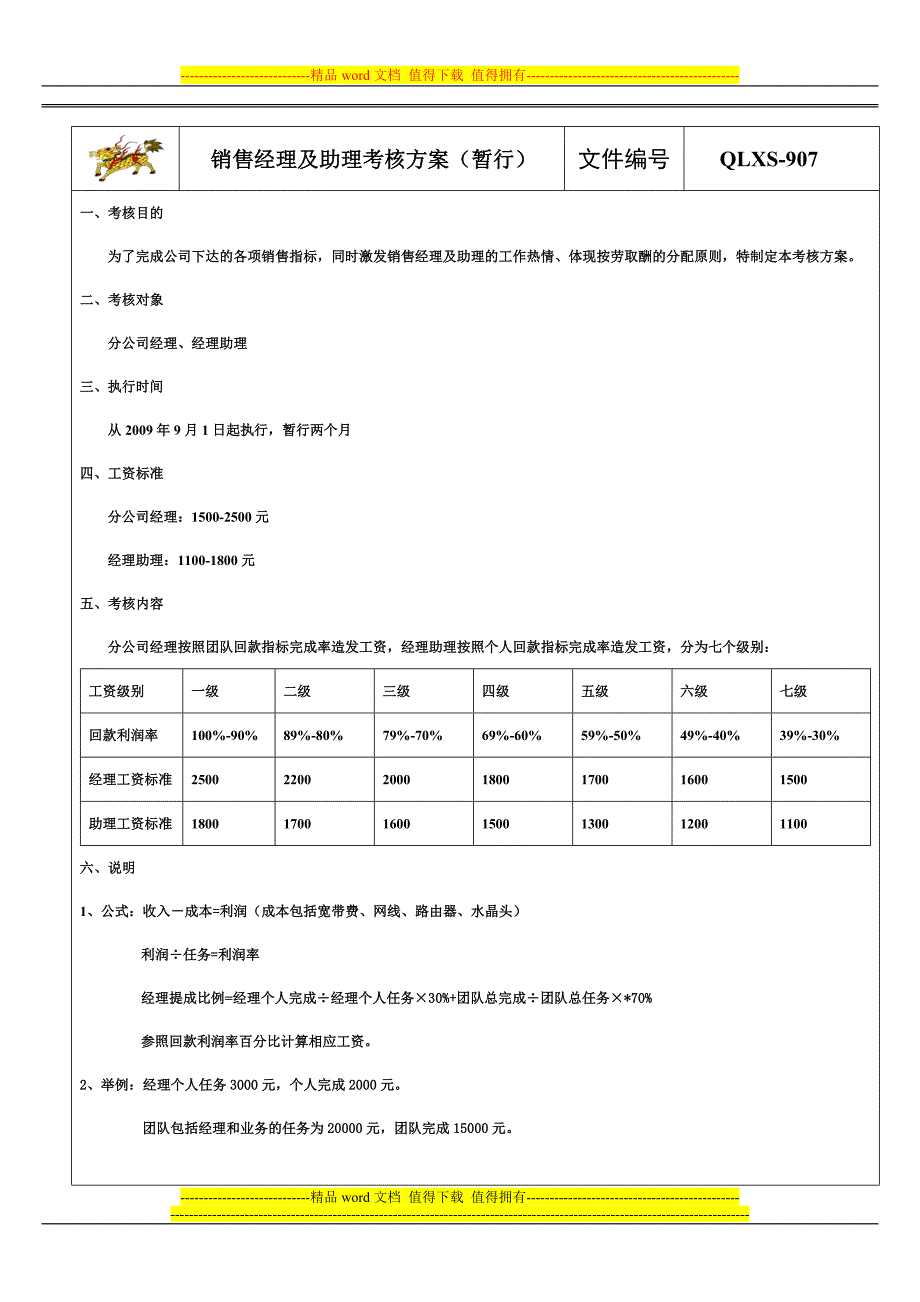 经理及助理工资考核方案试行版-907.doc_第1页