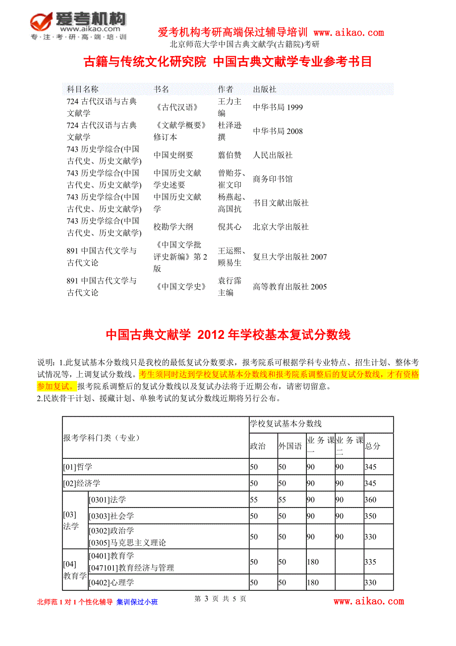 北京师范大学中国古典文献学(古籍院)考研 招生人数 参考书 报录比 复试分数线 考研真题 考研经验 招生简章.doc_第3页