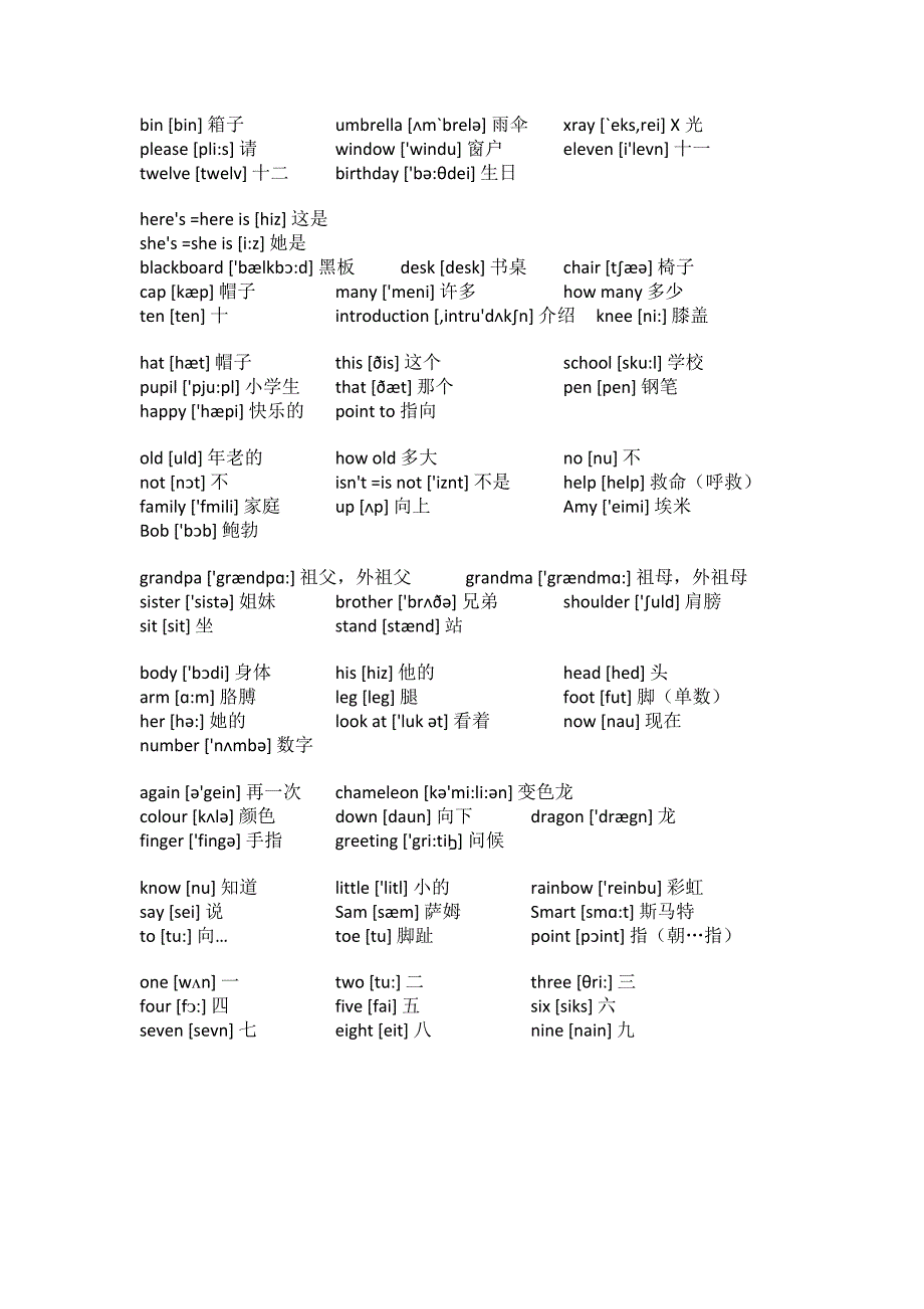 小学英语一年级词汇表(可打印版).doc_第3页