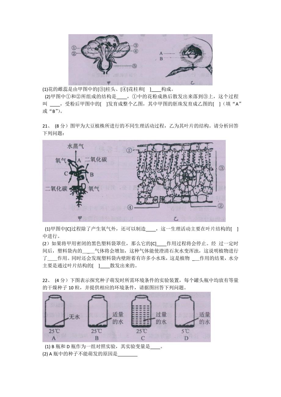 2022年河南省驻马店市汝南县七年级上学期期末生物试卷（含答案）_第3页