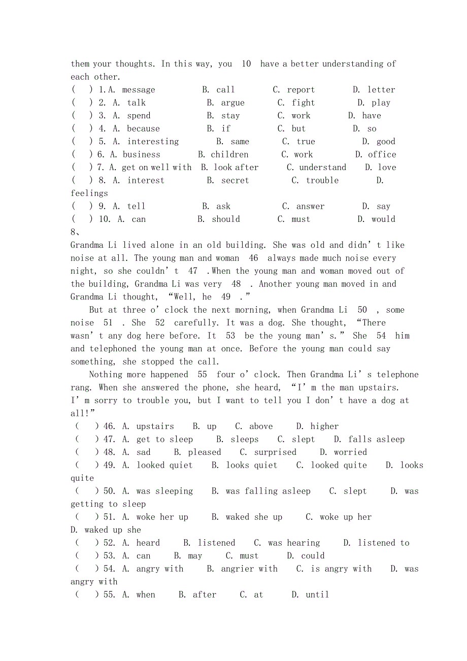 初二英语完形填空专项练习(10篇).doc_第5页