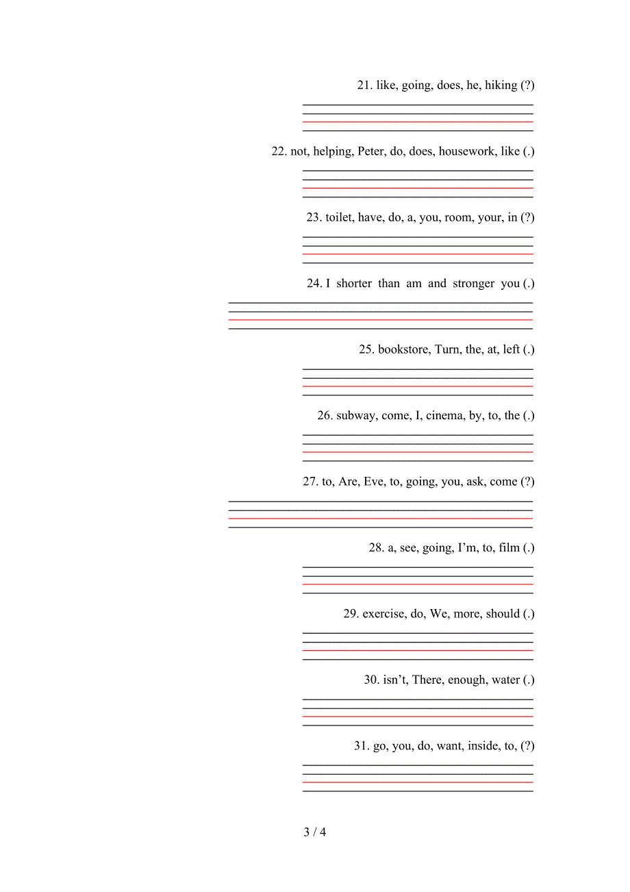 六年级译林版英语春季学期连词成句专项积累练习_第3页