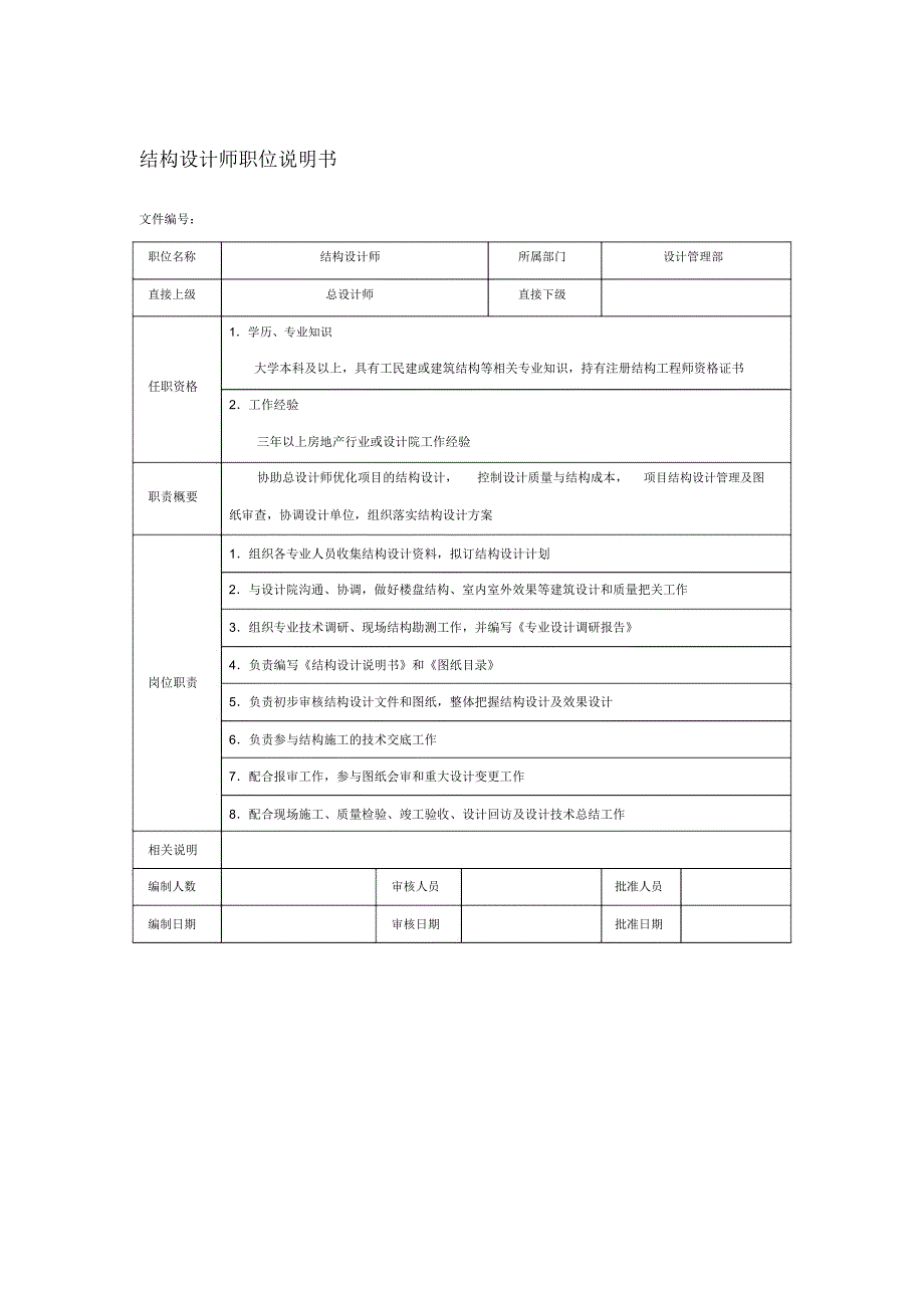 房地产企业结构设计师职位说明书.doc_第1页