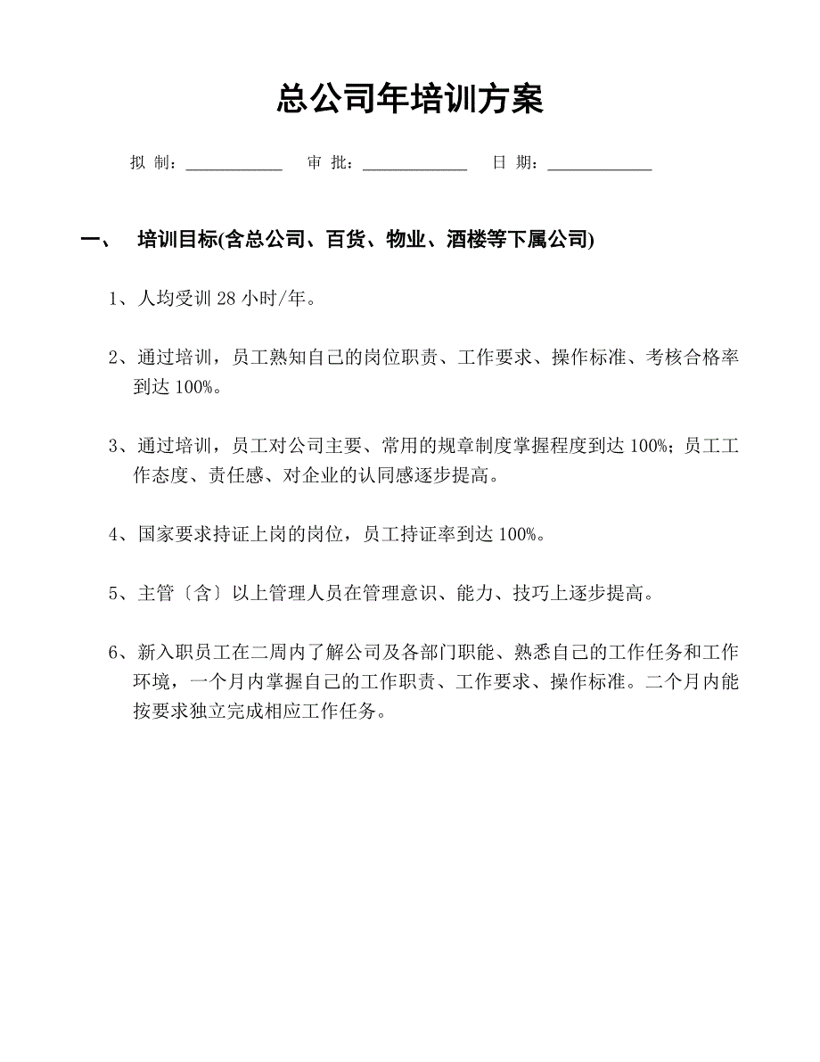 某集团总公司文化培训计划及费用预算表_第1页