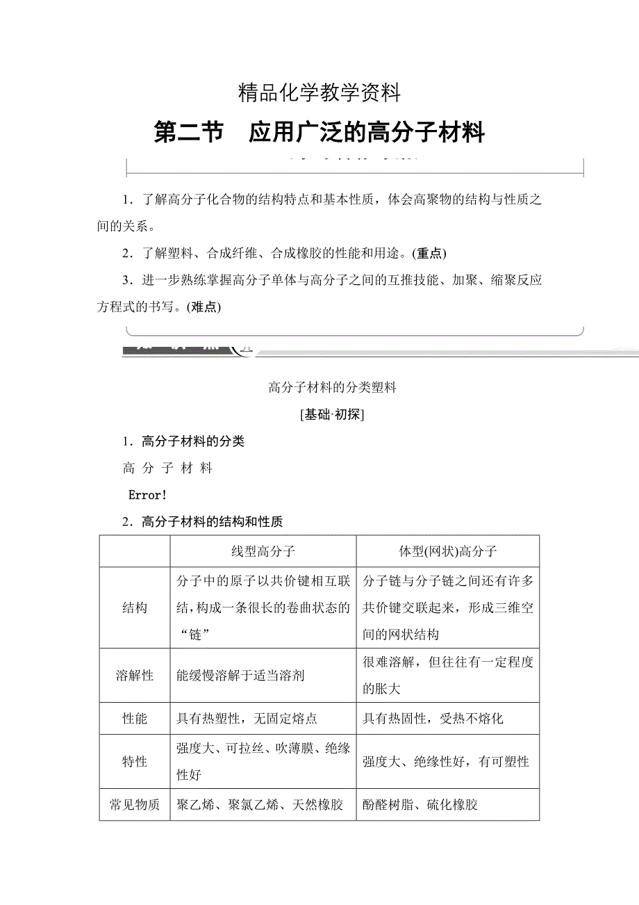 【精品】高中化学苏教版选修5教案：第5章第2节 应用广泛的高分子材料 Word版含答案_第1页