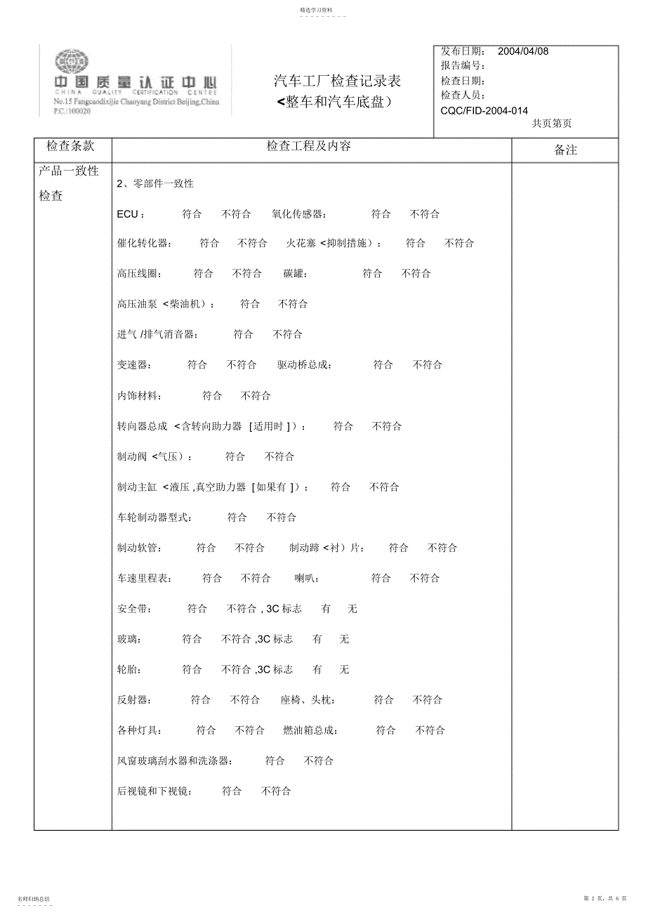 2022年汽车工厂检查记录_第2页