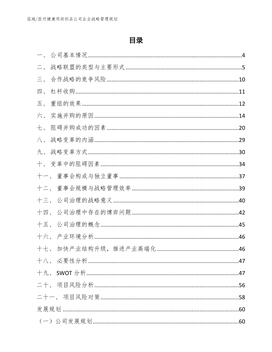 医疗健康用纺织品公司企业战略管理规划（范文）_第2页