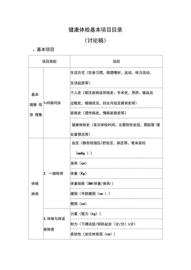 健康体检基本项目目录