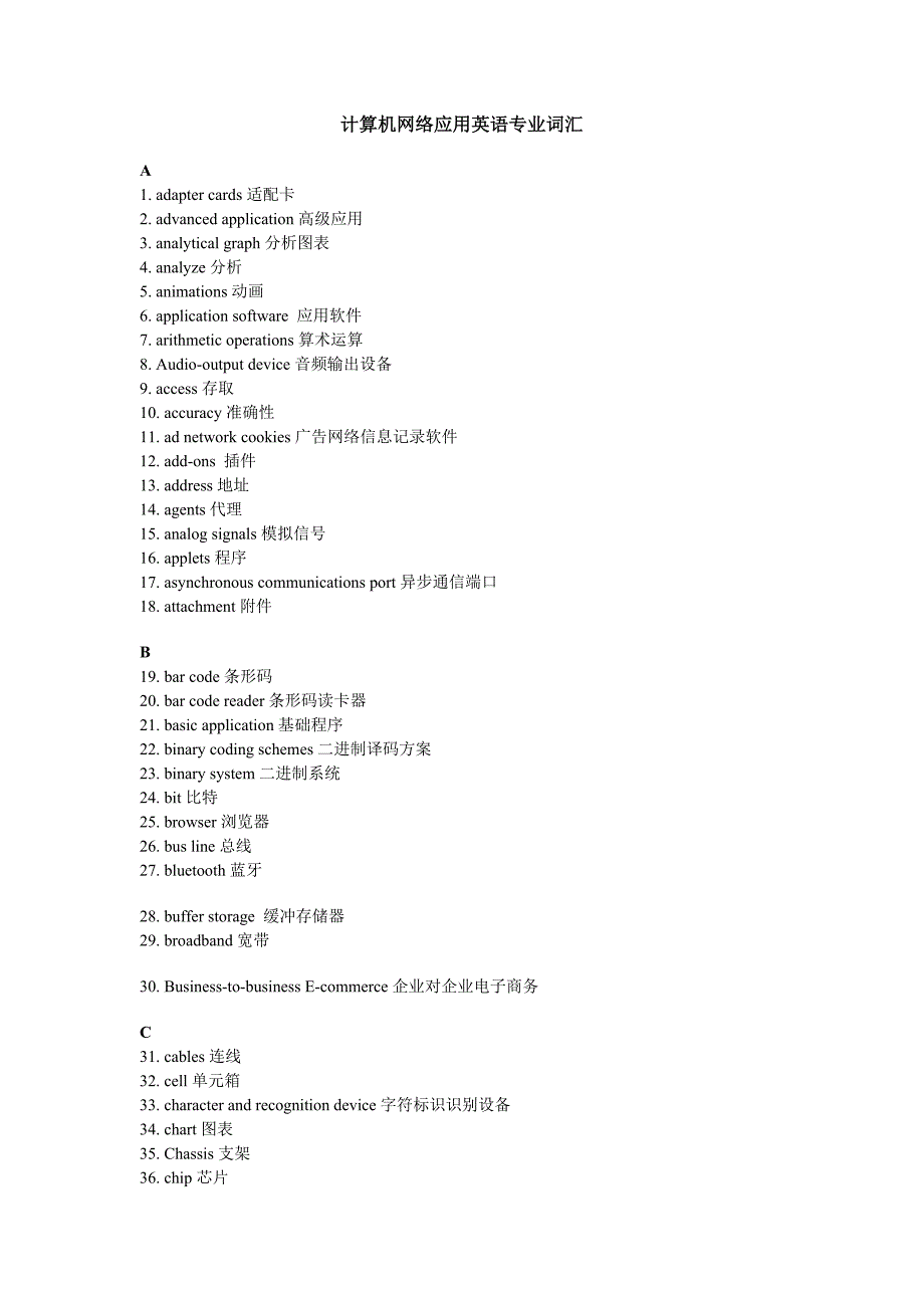 计算机网络应用英语专业词汇_第1页