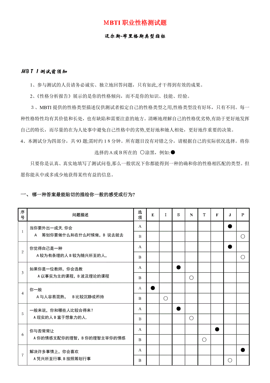 《MBTI职业性格测试题》完整完美版_第1页