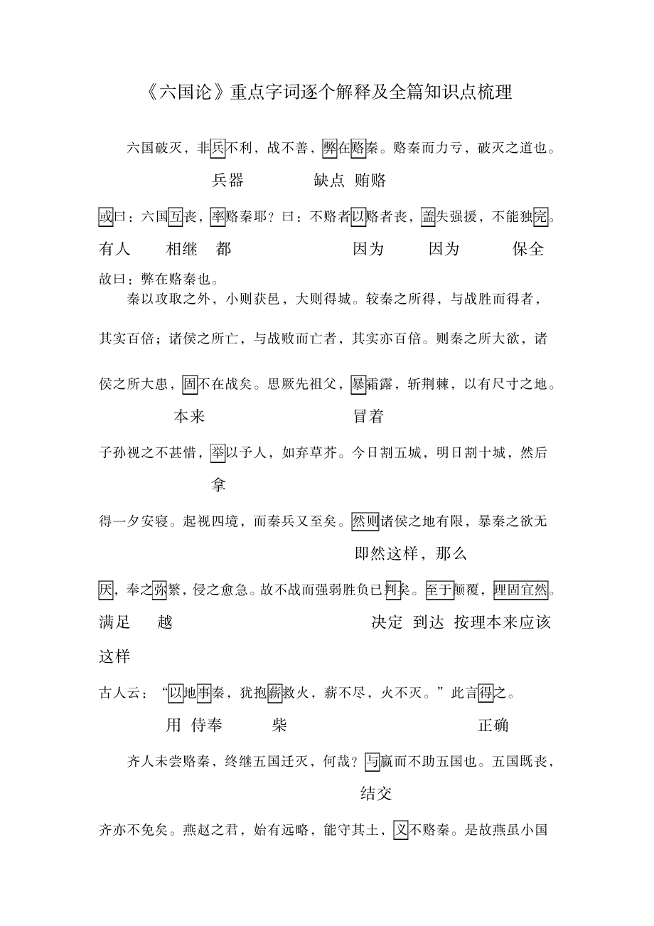 2023年完整9《六国论》重点字词逐个解释及全篇知识点归纳总结梳理_第1页