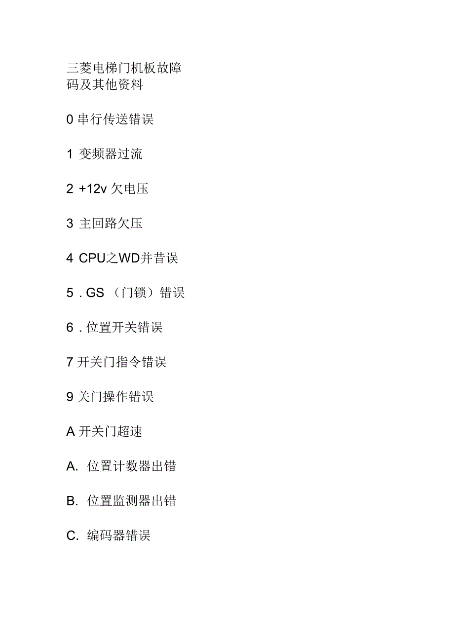 菱电梯门机板故障码及其他资料_第1页