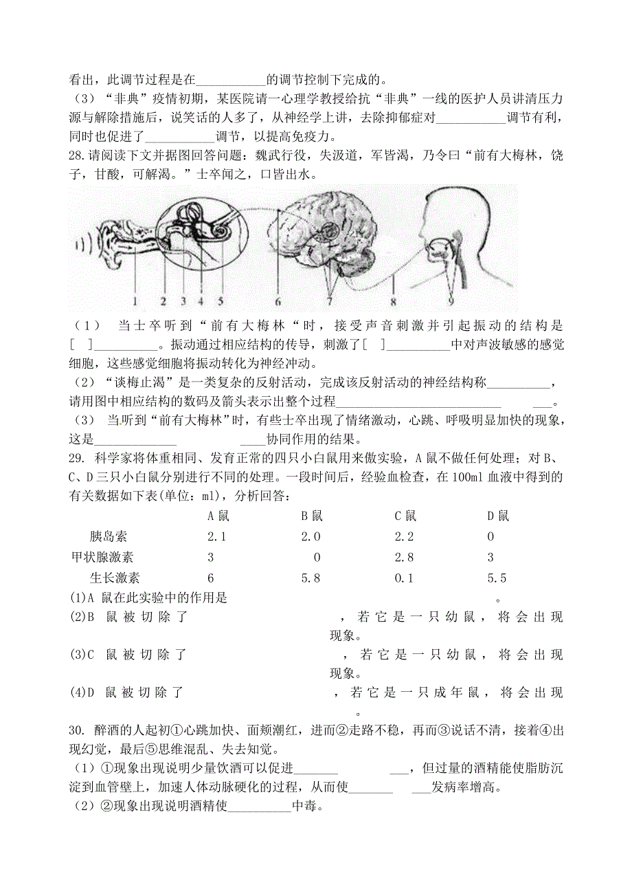 精选类山东省胶南市理务关镇中心中学七年级生物下册第二章人体对外界环境的感知练习题无答案新人教版通用_第4页