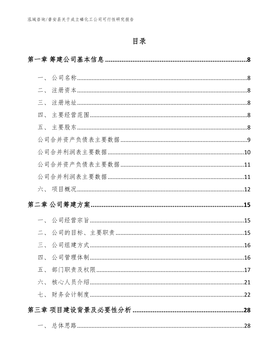 普安县关于成立磷化工公司可行性研究报告模板范文_第2页