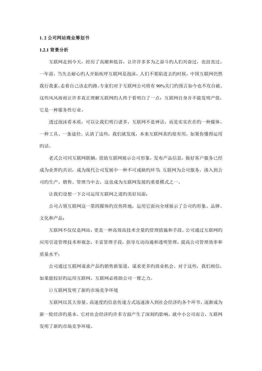 企业互联网站商业综合计划书_第1页