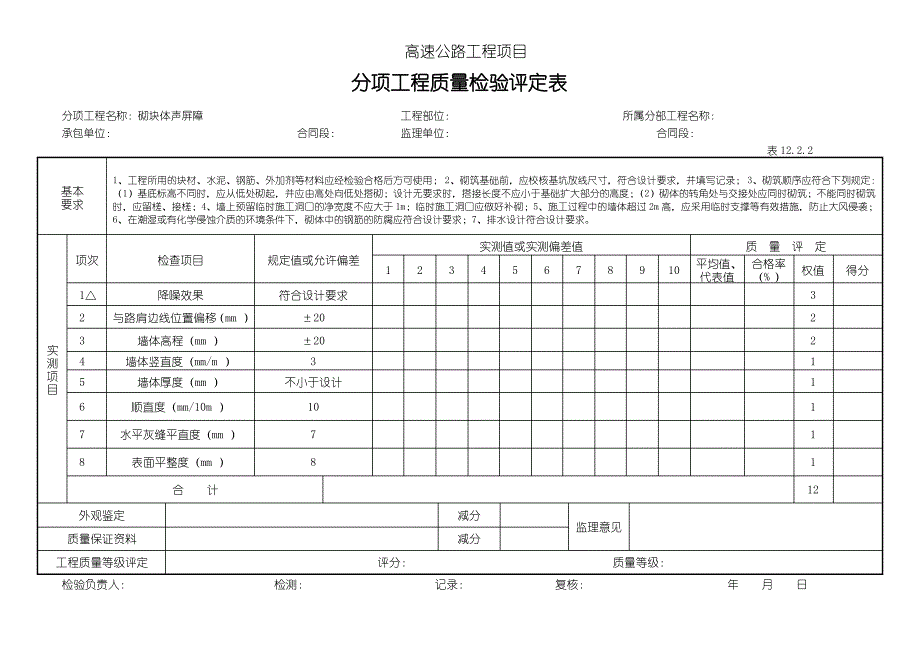 5-2-3环保工程分项工程质量检验评定表_第1页