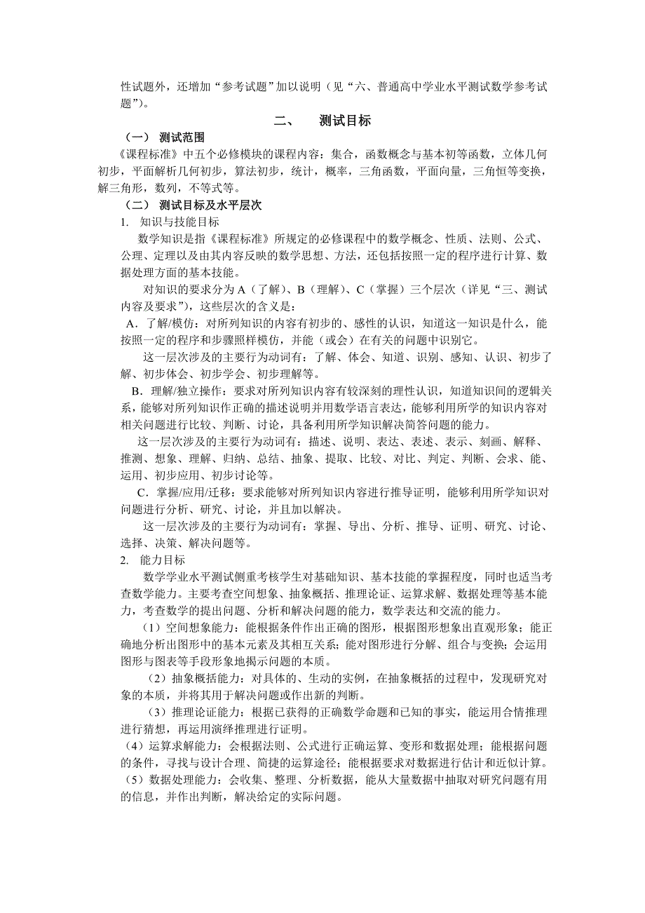 2013年安徽省普通高中学业水平测试纲要-数学_第2页