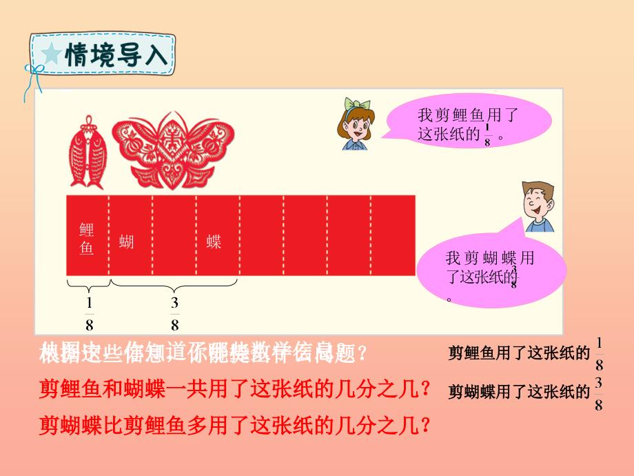 五年级数学下册第3章剪纸中的数学_分数加减法一信息窗2同分母分数加减法课件青岛版六三制_第2页