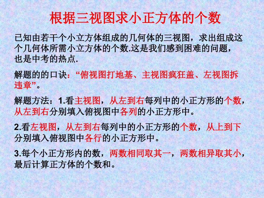 根据三视图求小正方体的个数(期中复习用).ppt_第1页