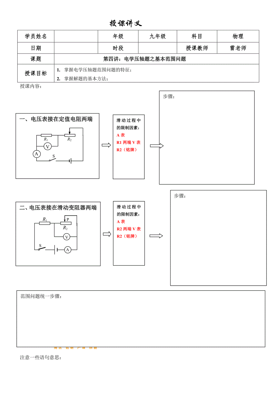 第四讲：电学压轴题之范围问题(老师)_第1页