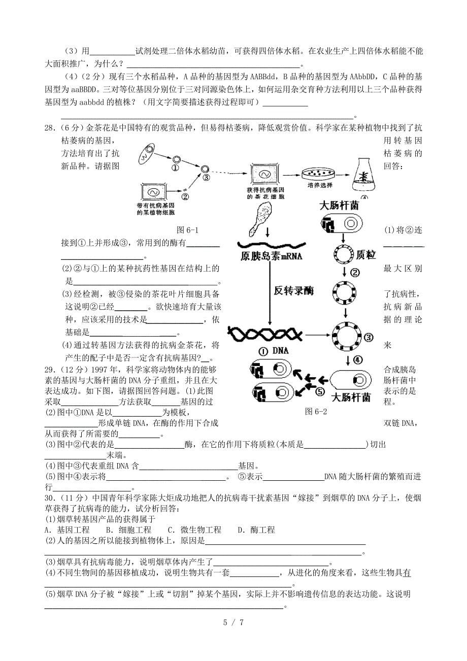 高一生物第6单章元测试卷_第5页