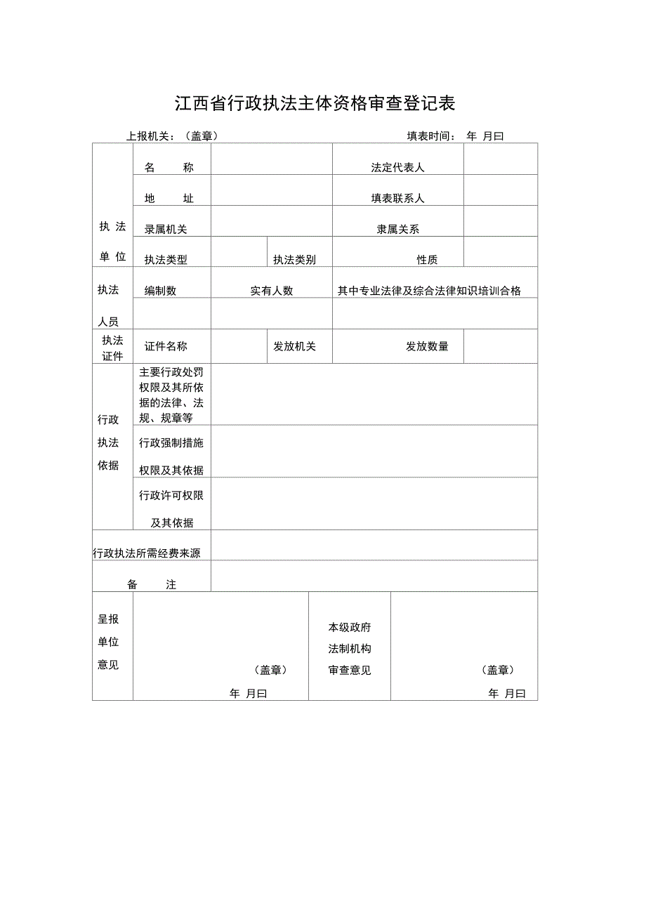 江西行政执法主体资格审查登记表_第1页