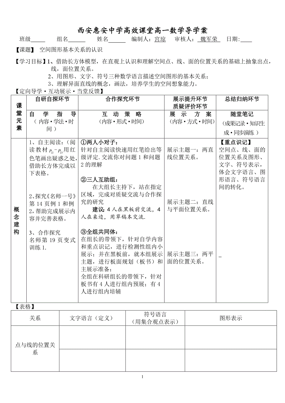 高一数学必修二《空间图形基本关系的认识》导学案_第1页