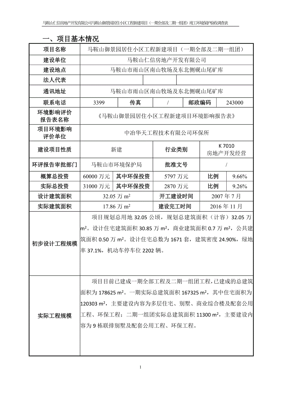 马鞍山仁信房地产开发有限公司御景园居住小区一期工程及二期一组团项目竣工环境保护验收报告.docx_第2页